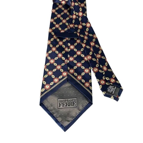 Gianfranco Ferre Men’s Silk Tie Navy Gold Anchors Made in Italy 56.5” x4” - Picture 4 of 4